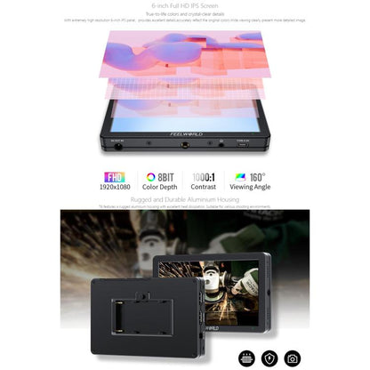 FEELWORLD T6 6 inch Camera Field Video Monitor Aluminium Housing 4K HDMI-compatible 1920x1080 IPS, T6
