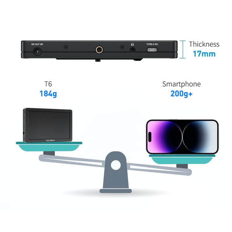 FEELWORLD T6 6 inch Camera Field Video Monitor Aluminium Housing 4K HDMI-compatible 1920x1080 IPS, T6