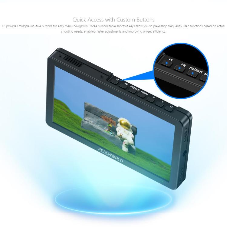 FEELWORLD T6 6 inch Camera Field Video Monitor Aluminium Housing 4K HDMI-compatible 1920x1080 IPS, T6