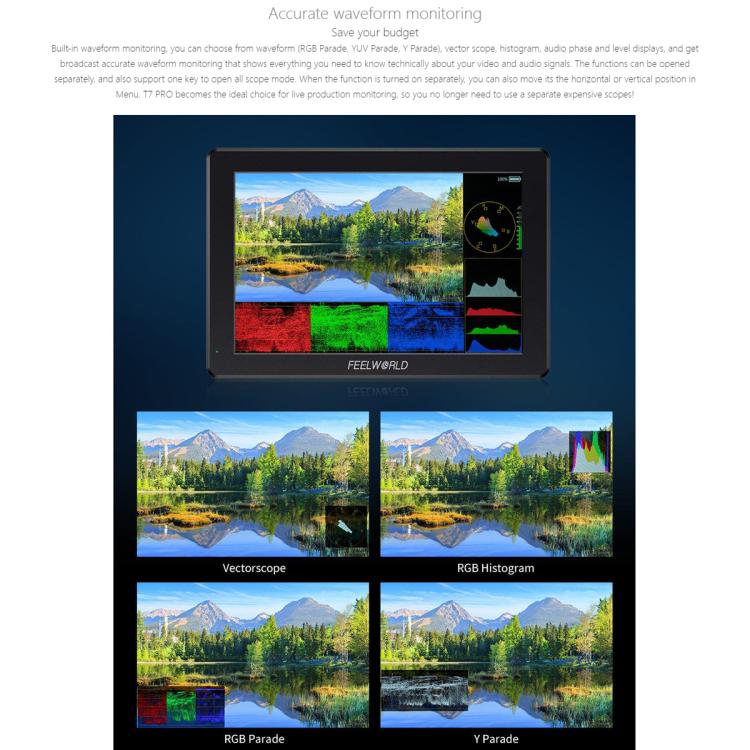 FEELWORLD T7 Pro 7-inch 2000nit Camera Field Video Monitor Aluminium Housing 4K 1920 x 1200 HDMI-compatible IPS Screen, T7 Pro