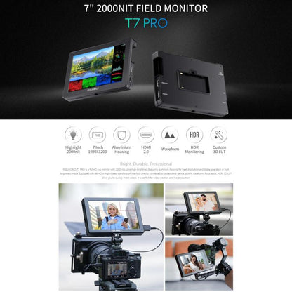 FEELWORLD T7 Pro 7-inch 2000nit Camera Field Video Monitor Aluminium Housing 4K 1920 x 1200 HDMI-compatible IPS Screen, T7 Pro