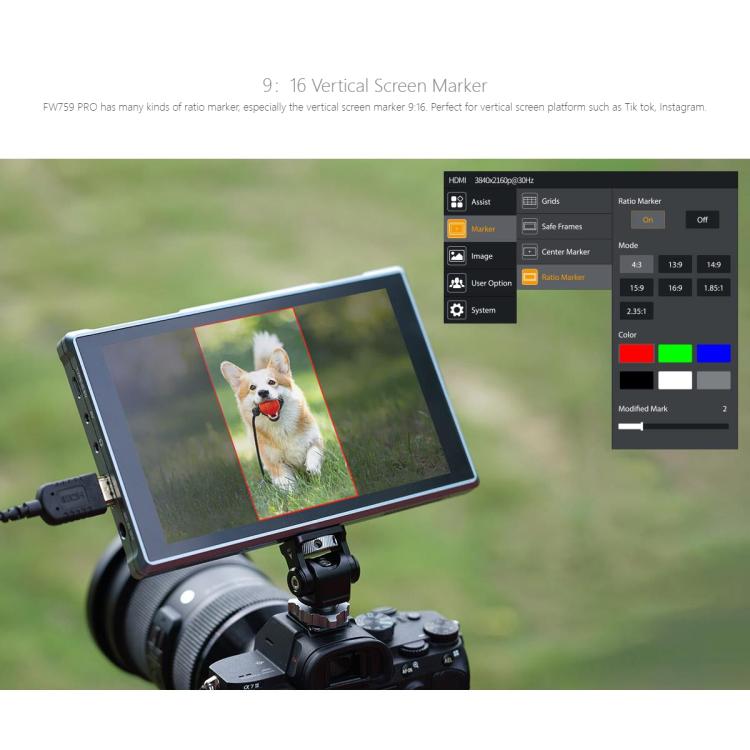 FEELWORLD FW759 Pro 7-inch Touch Screen Camera Field Video Monitor 4K HDMI-compatible 1280 x 800 IPS Screen, FW759 Pro