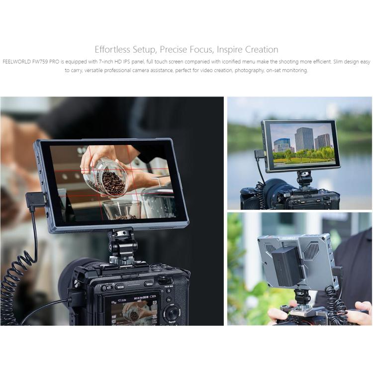 FEELWORLD FW759 Pro 7-inch Touch Screen Camera Field Video Monitor 4K HDMI-compatible 1280 x 800 IPS Screen, FW759 Pro
