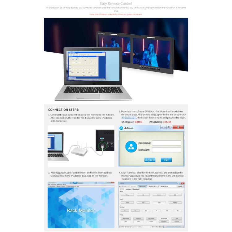 FEELWORLD D101 PLUS-H Dual 10.1 inch 4RU Rackmount Monitor 4K HDMI-compatible CVBS 1920x1200 IPS Screen, US Plug, EU Plug, UK Plug, AU Plug
