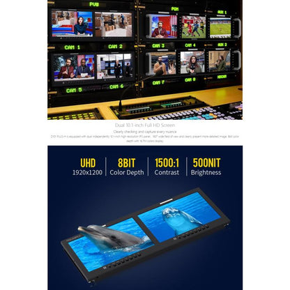 FEELWORLD D101 PLUS-H Dual 10.1 inch 4RU Rackmount Monitor 4K HDMI-compatible CVBS 1920x1200 IPS Screen, US Plug, EU Plug, UK Plug, AU Plug