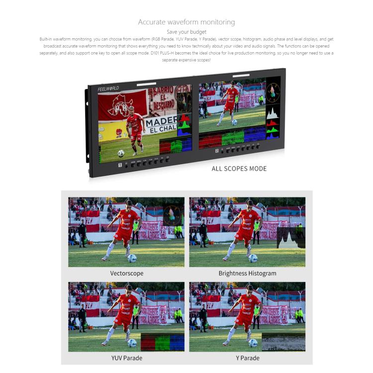 FEELWORLD D101 PLUS-H Dual 10.1 inch 4RU Rackmount Monitor 4K HDMI-compatible CVBS 1920x1200 IPS Screen, US Plug, EU Plug, UK Plug, AU Plug