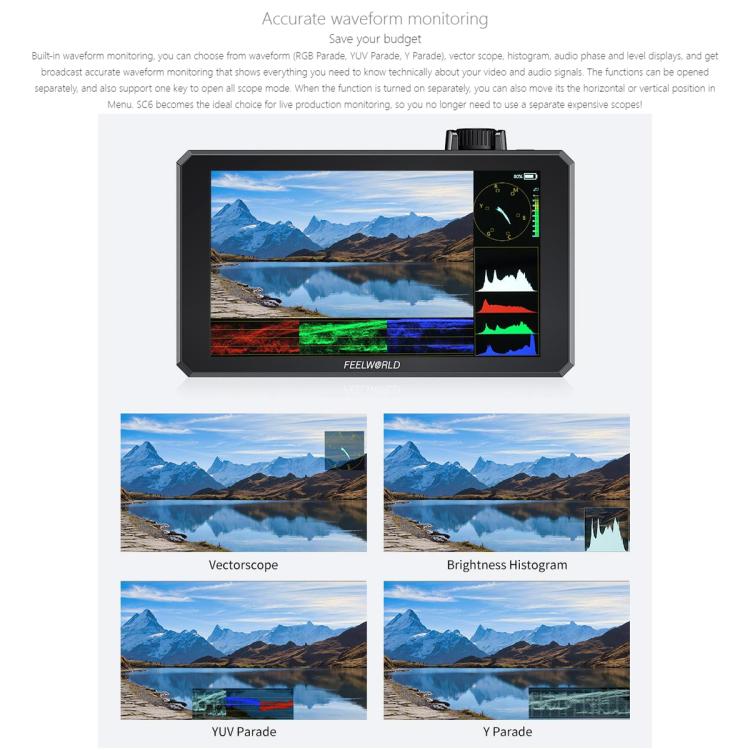 FEELWORLD SC6 6-inch 1500nit High Brightness Aluminium Filed Camera Video Monitor 3G SDI 4K HDMI-compatible 60Hz 1920 x 1080 IPS Screen, SC6