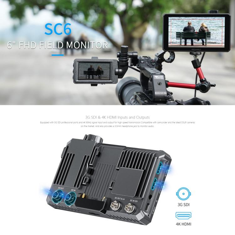 FEELWORLD SC6 6-inch 1500nit High Brightness Aluminium Filed Camera Video Monitor 3G SDI 4K HDMI-compatible 60Hz 1920 x 1080 IPS Screen, SC6