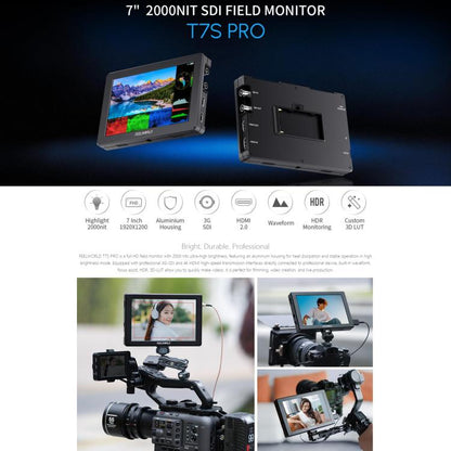FEELWORLD T7S Pro 7-inch 2000nit High Brightness Filed Camera Video Monitor 3G SDI 4K 60Hz HDMI-compatible 1920 x 1200 IPS Screen, T7S Pro