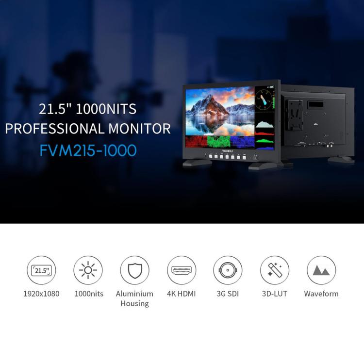 FEELWORLD FVM215-1000 21.5-inch Professional Production Broadcast Monitor High Brightness 1000nit Full HD IPS 4K 60Hz HDMI-compatible 3G-SDI Screen, UK Plug, US Plug, AU Plug, EU Plug