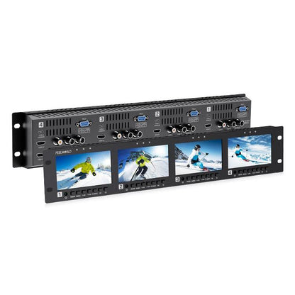 FEELWORLD Q41 Quad 4.5 inch 2RU Rackmount Monitor 3G-SDI 4K HDMI-compatible AV Input and Output, US Plug, EU Plug, UK Plug, AU Plug