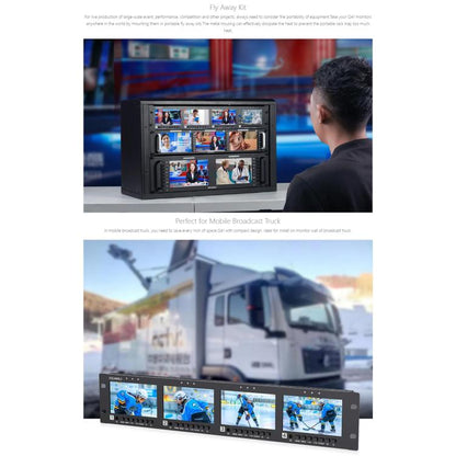 FEELWORLD Q41 Quad 4.5 inch 2RU Rackmount Monitor 3G-SDI 4K HDMI-compatible AV Input and Output, US Plug, EU Plug, UK Plug, AU Plug