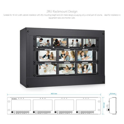 FEELWORLD Q41 Quad 4.5 inch 2RU Rackmount Monitor 3G-SDI 4K HDMI-compatible AV Input and Output, US Plug, EU Plug, UK Plug, AU Plug