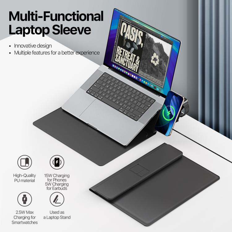 DUX DUCIS AirQ Series Multifunctional Wireless Charging Laptop Sleeve, For 13.6-14.2 inch, For 15-16 inch