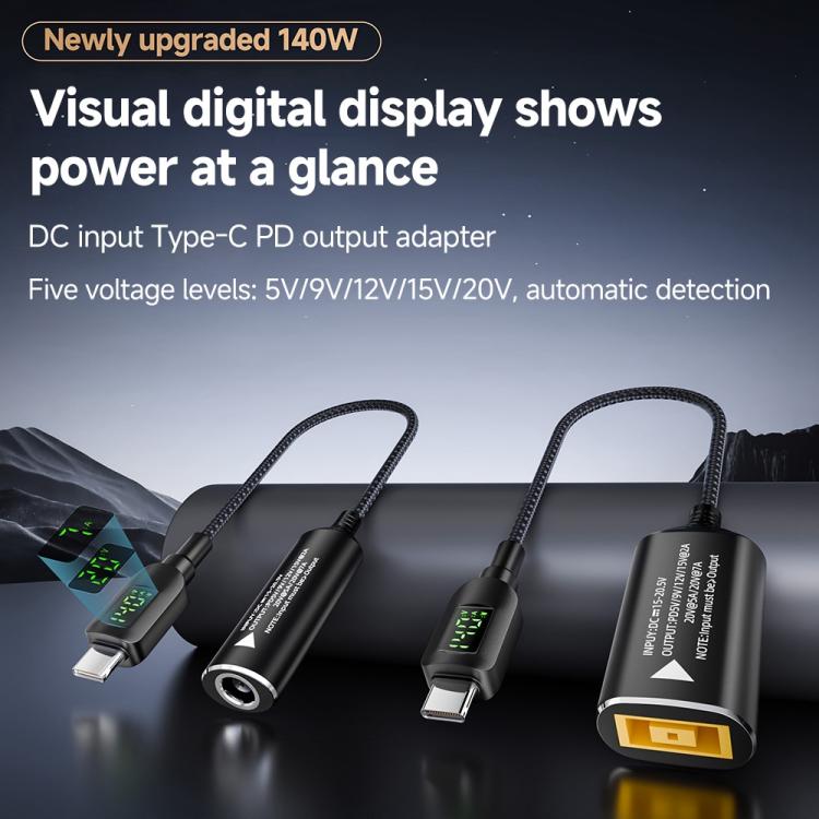 140W Digital Display Laptop Charging Adapter Connector, DC 4.5 x 0.6mm to Type-C Male, DC 5.5 x 2.1mm to Type-C Male, DC 5.5 x 2.5mm to Type-C Male, DC 6.0 x 0.6mm to Type-C Male, DC 7.4 x 0.6mm to Type-C Male, DC 7.9 x 0.9mm to Type-C Male...