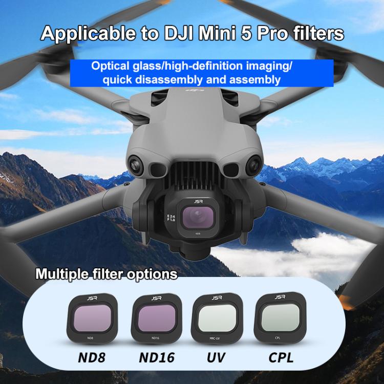 For DJI Mini 5 Pro JSR KB Series Drone Camera Lens Filter, MCUV, CPL, ND8, ND16, ND32, ND64, ND128, ND256, STAR, NIGHT, Black Mist 1/4, 3 in 1 UV ND8/16, 3 in 1 ND8/32/128, 4 in 1 CPL ND8-32, 4 in 1 ND8-64, 6 in 1 ND8-64 UV CPL, 8 in 1 Mixed Filter
