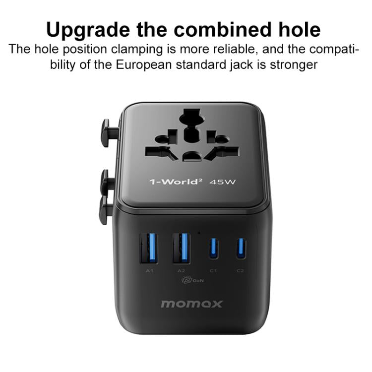 MOMAX UA31D 1-World 2 45W Dual AC 5-Port Universal Travel GaN Charger with 60W Cable, UA31D