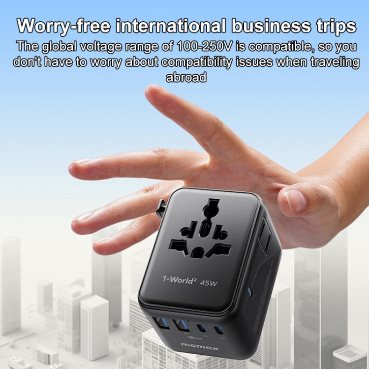 MOMAX UA31D 1-World 2 45W Dual AC 5-Port Universal Travel GaN Charger with 60W Cable, UA31D