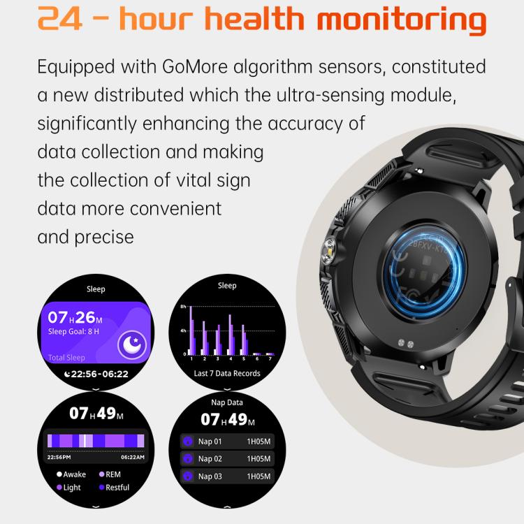 KT88 1.7 inch TFT Screen Outdoor Sports Smart Watch 3ATM Waterproof with Flashlight