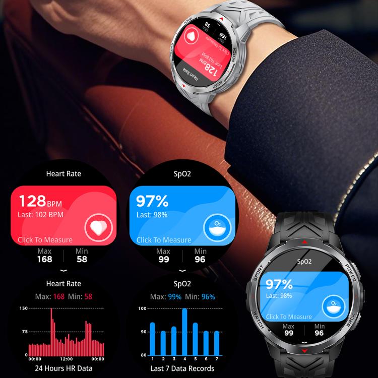 KT88 1.7 inch TFT Screen Outdoor Sports Smart Watch 3ATM Waterproof with Flashlight