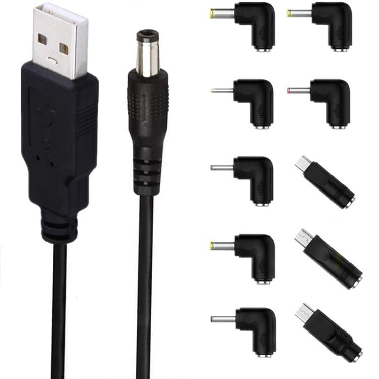1.5m USB to DC5.5x2.1mm Male Power Cord with 10pcs Converter, 1+10