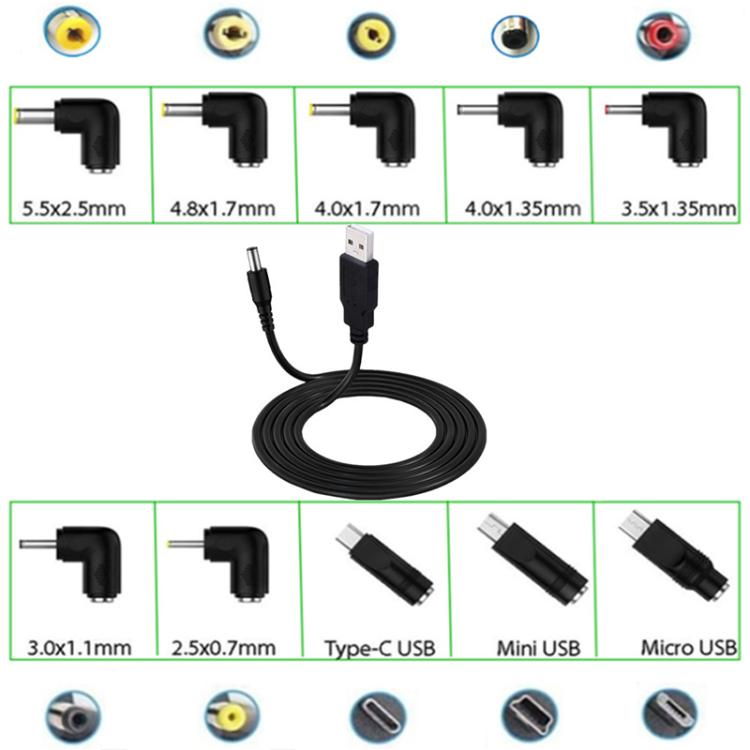 1.5m USB to DC5.5x2.1mm Male Power Cord with 10pcs Converter, 1+10