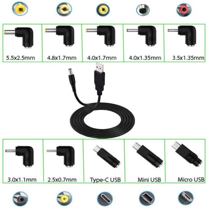1.5m USB to DC5.5x2.1mm Male Power Cord with 13pcs Converter, 1+13