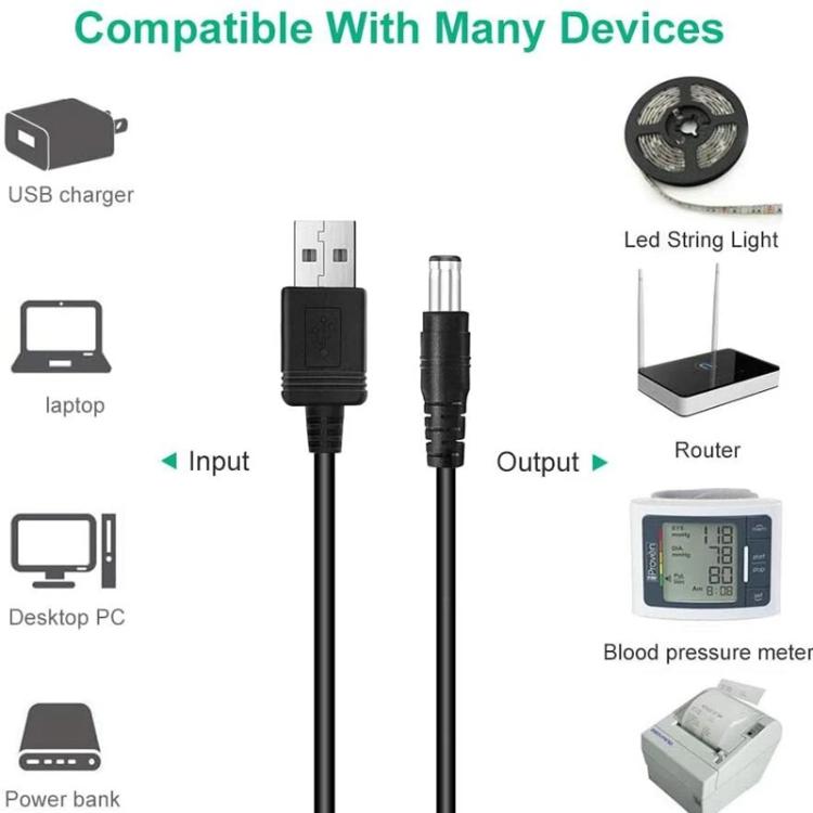 1.5m USB to DC5.5x2.1mm Male Power Cord with 13pcs Converter, 1+13