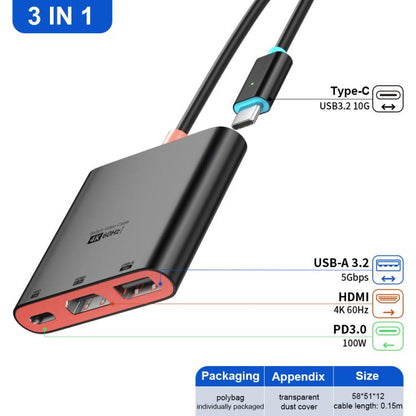 3 in 1 Type-C to HDMI + USB 3.0 + Type-C PD Charging Port Desktop Docking Station, For Nintendo Switch