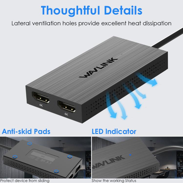 WAVLINK WL-UG6902H USB-A and USB-C / Type-C to Dual HDMI 4K 60Hz Display Adapter, WL-UG6902H