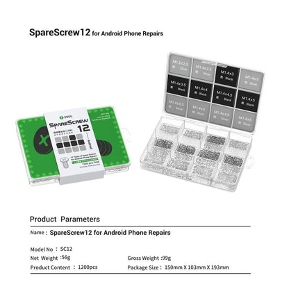 2UUL SC12 SpareScrew12 Phillips Screws Set for Most Android Phones Repair (1200pcs/Set ), 2UUL SC12