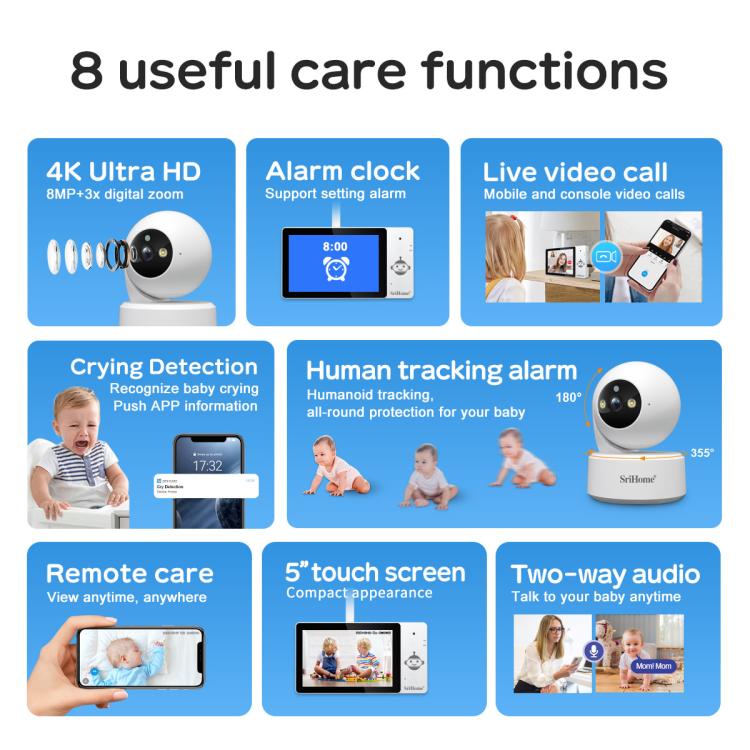 SriHome DH050-SH064 5 inch Baby Monitor Care Camera Kit, EU Plug, US Plug, UK Plug, AU Plug