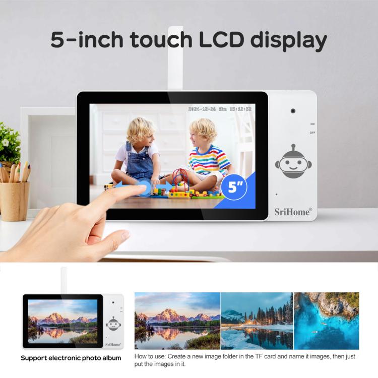 SriHome DH050-SH064 5 inch Baby Monitor Care Camera Kit, EU Plug, US Plug, UK Plug, AU Plug