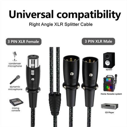 Y-type Balanced Microphone Splitter XLR Audio Cable, Length: 0.5m, Female Elbow to 2xMale Elbow, Female Elbow to Male 2xStraight, Female Straight to 2xMale Elbow, Female Straight to 2xMale Straight