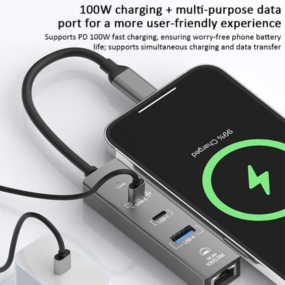 TYS-206C Type-C to 1000M RJ45 USB-A PD100W HUB Expand Converter, Type-C to 1000M RJ45