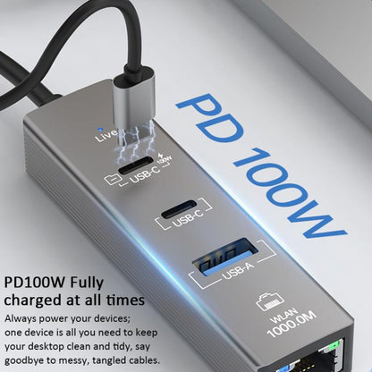 TYS-206C Type-C to 1000M RJ45 USB-A PD100W HUB Expand Converter, Type-C to 1000M RJ45