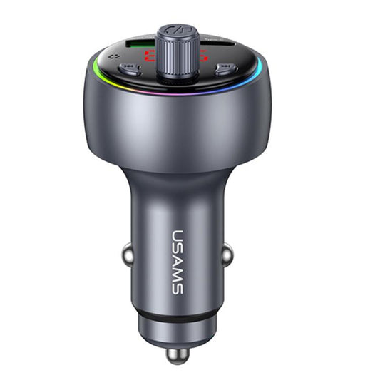 USAMS CC328 30W USB and Type-C Car Fast Charger Digital Display Bluetooth FM, CC328