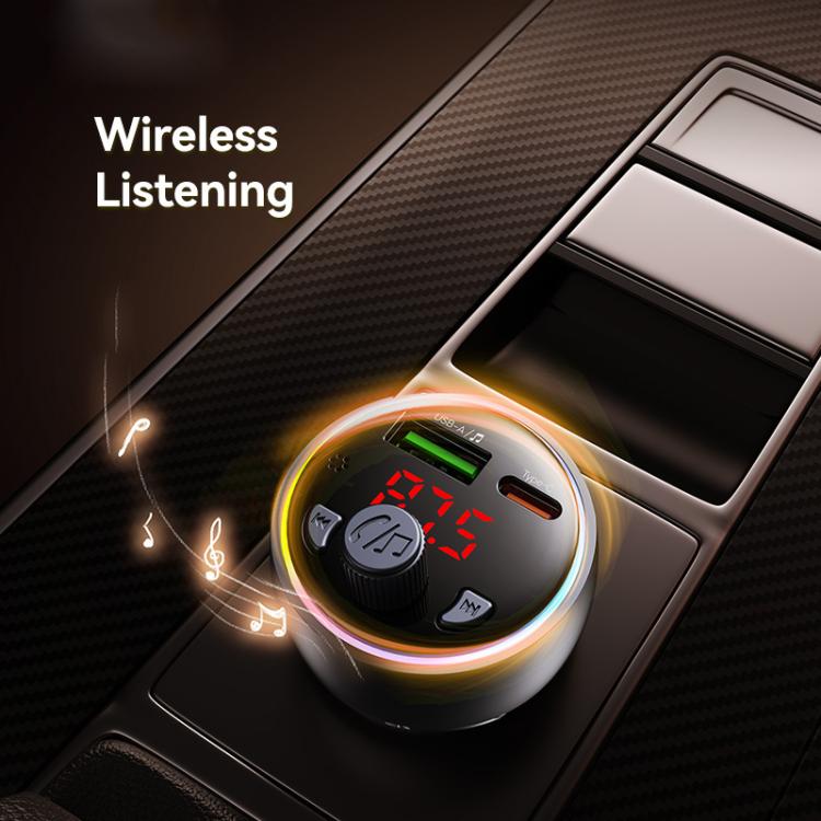 USAMS CC328 30W USB and Type-C Car Fast Charger Digital Display Bluetooth FM, CC328