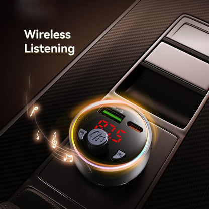 USAMS CC328 30W USB and Type-C Car Fast Charger Digital Display Bluetooth FM, CC328