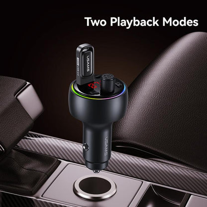 USAMS CC328 30W USB and Type-C Car Fast Charger Digital Display Bluetooth FM, CC328