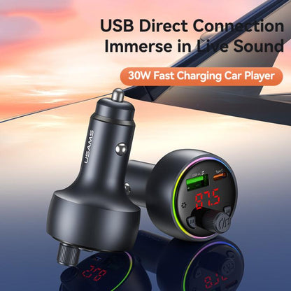 USAMS CC328 30W USB and Type-C Car Fast Charger Digital Display Bluetooth FM, CC328