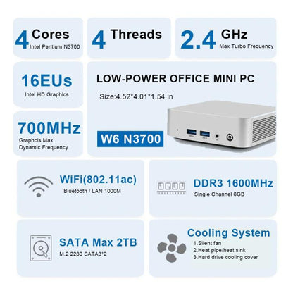 MN370 Windows 10 Low-power Home Office Mini PC, 8GB + 128GB, Intel Pentium N3700 Quad Core Processor, EU Plug, US Plug, UK Plug, AU Plug