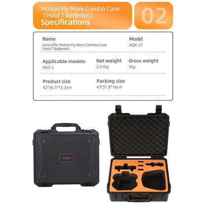 For DJI Neo 2 Sunnylife Hard Travel Shell Waterproof Shock-proof Box, Motion Fly More Combo, Fly More Combo