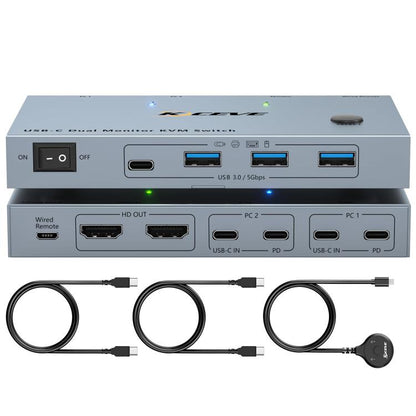 NW-KVMC212H 4K 60Hz USB-C / Type-C Ports Dual Monitor KVM Switch, NW-KVMC212H
