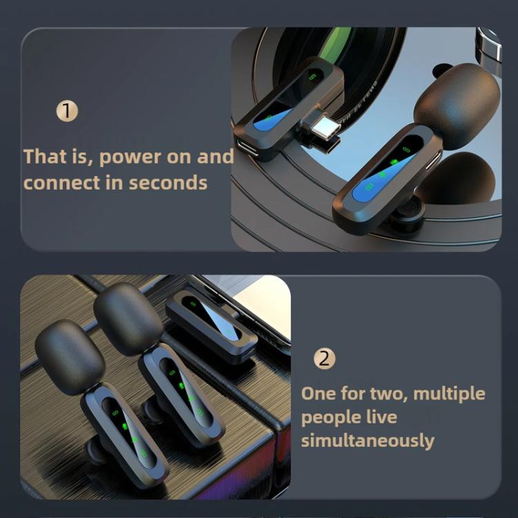 J3 2 in 1 Lavalier Wireless Microphone Noise Reduction Mini Mic, 2 Mics + Type-C Plug, 2 Mics + 8 Pin Plug