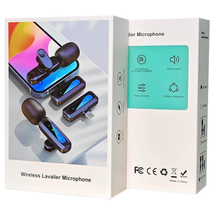J3 2 in 1 Lavalier Wireless Microphone Noise Reduction Mini Mic, 2 Mics + Type-C Plug, 2 Mics + 8 Pin Plug
