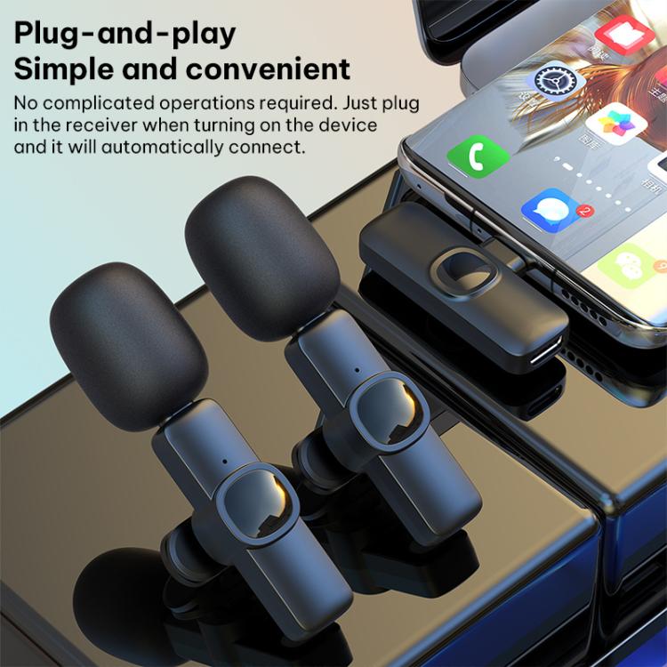 J1 2 in 1 Lavalier Wireless Microphone Noise Reduction Mini Mic, 2 Mics + Type-C Plug, 2 Mics + 8 Pin Plug