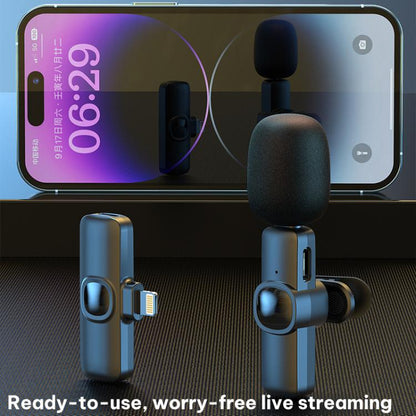 J1 2 in 1 Lavalier Wireless Microphone Noise Reduction Mini Mic, 2 Mics + Type-C Plug, 2 Mics + 8 Pin Plug