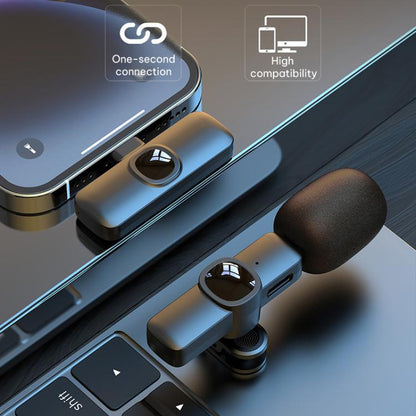 J1 2 in 1 Lavalier Wireless Microphone Noise Reduction Mini Mic, 2 Mics + Type-C Plug, 2 Mics + 8 Pin Plug