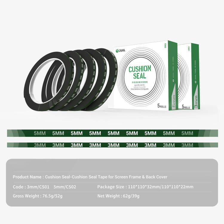 2UUL 5 in 1 10m Cushion Seal Tape, CS01 / 3mm, CS02 / 5mm